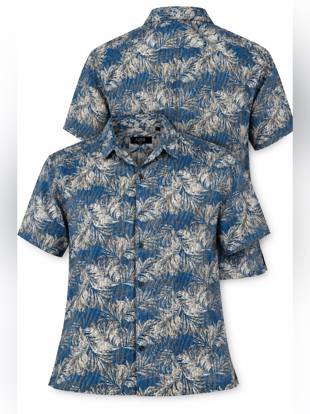 Men's Blue Tropical-Print Short-Sleeve Button-Down Shirt
